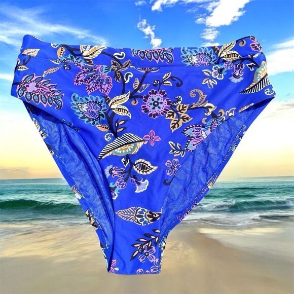 NWT New Sea Level Carnivale Floral High-Waisted Blue Swim Bikini Bottom 10 - Picture 8 of 15